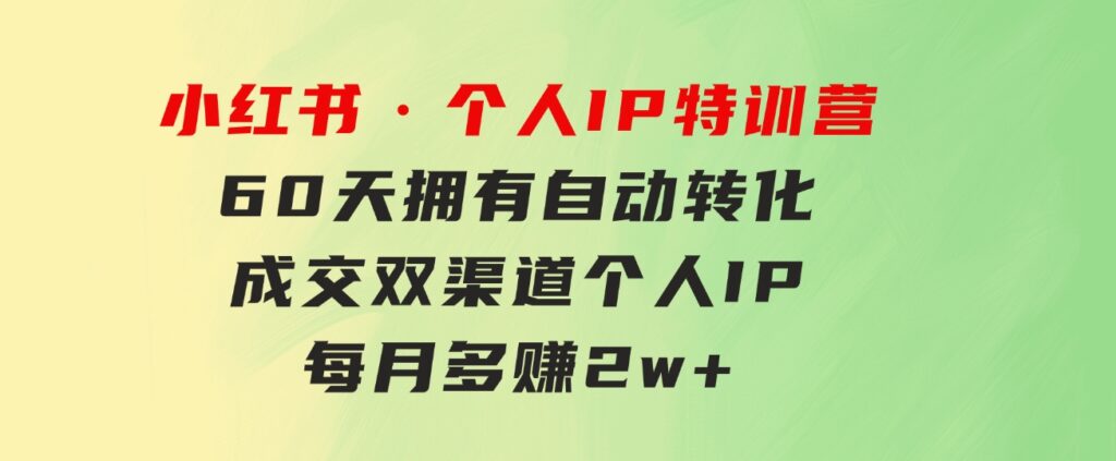 小红书·个人IP特训营：60天拥有自动转化成交双渠道个人IP，每月多赚2w+-92资源网