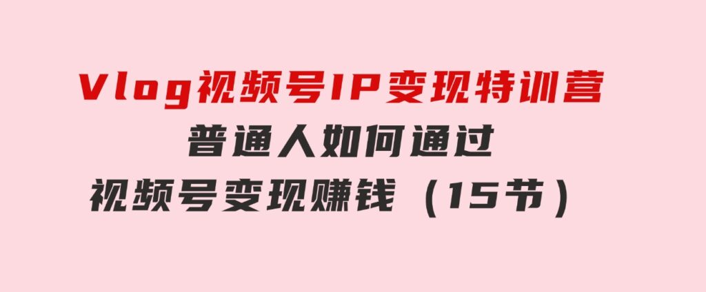 Vlog视频号IP变现特训营，普通人如何通过视频号变现赚钱（15节）-92资源网