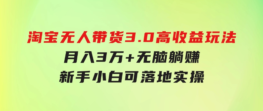 淘宝无人带货3.0高收益玩法，月入3万+，无脑躺赚，新手小白可落地实操-92资源网