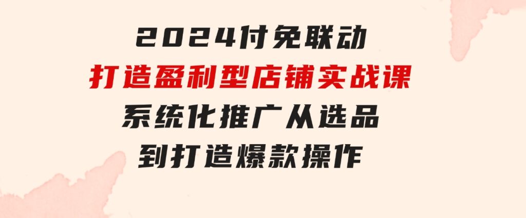 2024付免联动-打造盈利型店铺实战课，系统化推广从选品到打造爆款操作-92资源网