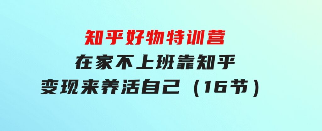 知乎好物特训营，在家不上班，靠知乎变现来养活自己（16节）-92资源网