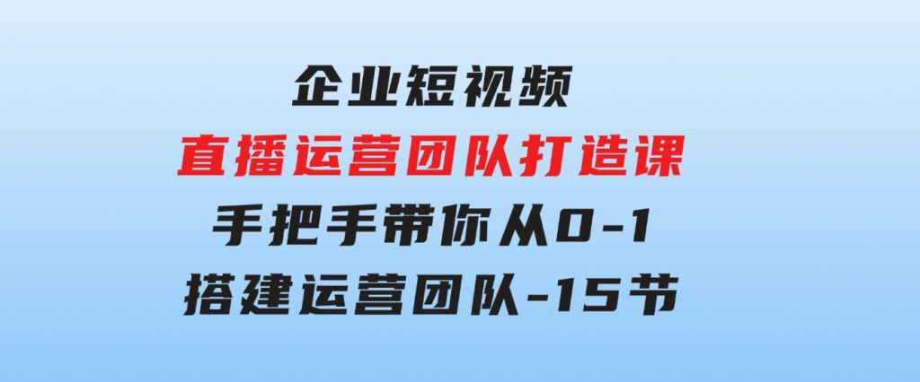 企业短视频-直播运营团队打造课，手把手带你从0-1搭建运营团队-15节-92资源网