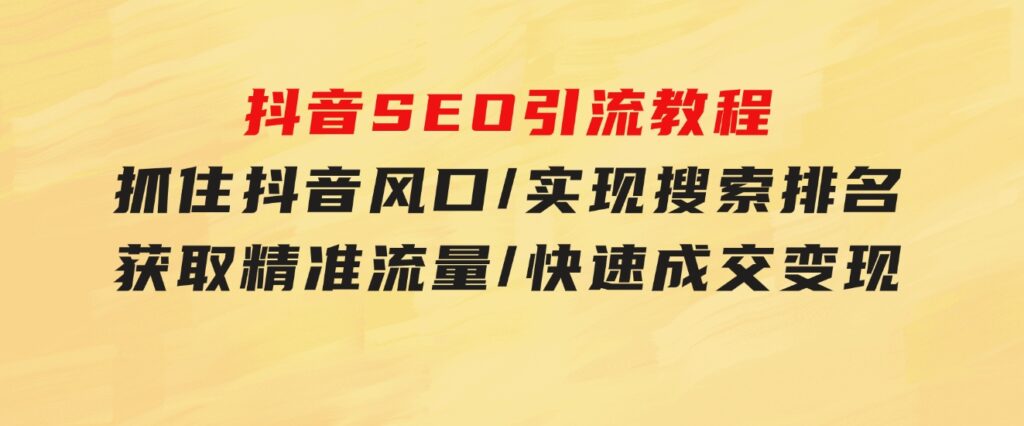 抖音SEO引流教程：抓住抖音风口/实现搜索排名/获取精准流量/快速成交变现-92资源网