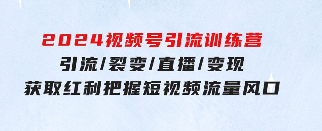 2024视频号引流训练营：引流/裂变/直播/变现获取红利把握短视频流量风口-92资源网