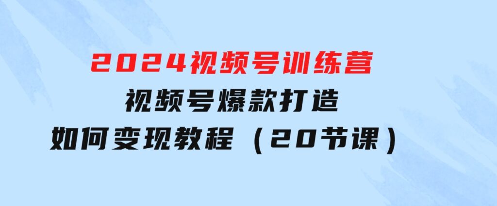 2024视频号训练营，视频号爆款打造，如何变现教程（20节课）-92资源网