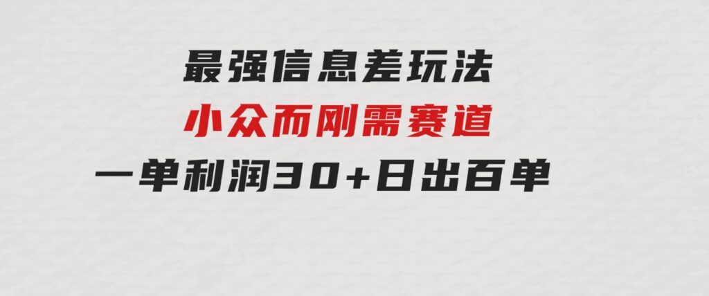 最强信息差玩法小众而刚需赛道一单利润30+日出百单做就100%挣钱-92资源网