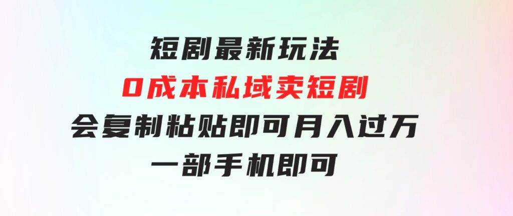 短剧最新玩法，0成本私域卖短剧，会复制粘贴即可月入过万，一部手机即-92资源网