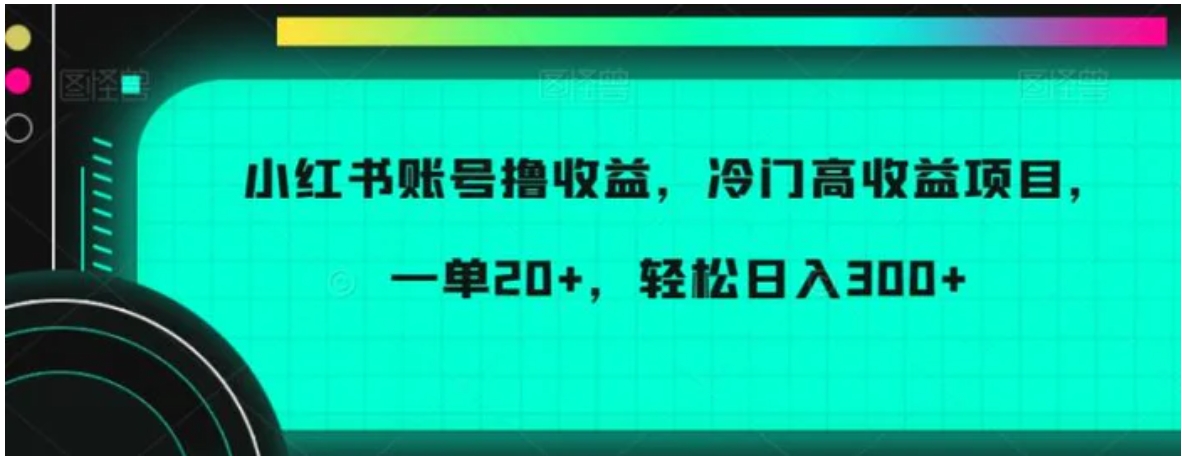 小红书账号撸收益，冷门高收益项目，一单20+，轻松日入300+-92资源网