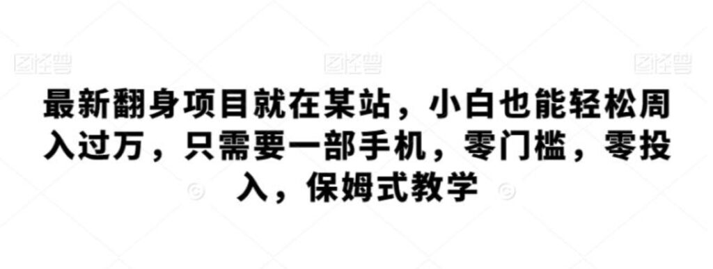 最新翻身项目就在某站,小白也能轻松周入过万,只需要一部手机,零门槛,零投入,保姆式教学-副业项目资源网