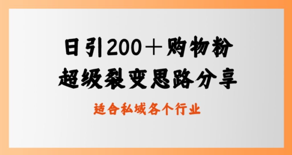 日引200+购物粉,超级裂变思路,私域卖货新玩法-副业项目资源网