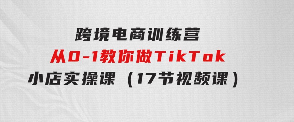 跨境电商训练营：从0-1教你做TikTok小店实操课（17节视频课）-92资源网