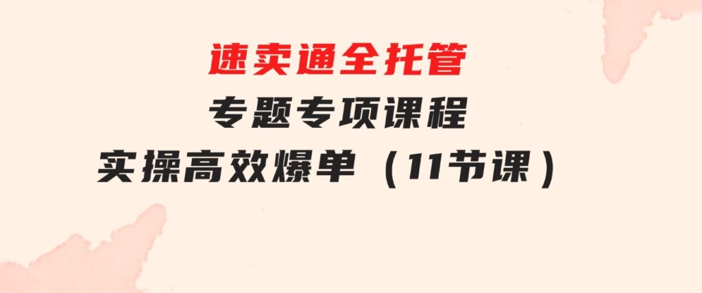 速卖通全托管专题专项课程，实操高效爆单（11节课）-92资源网