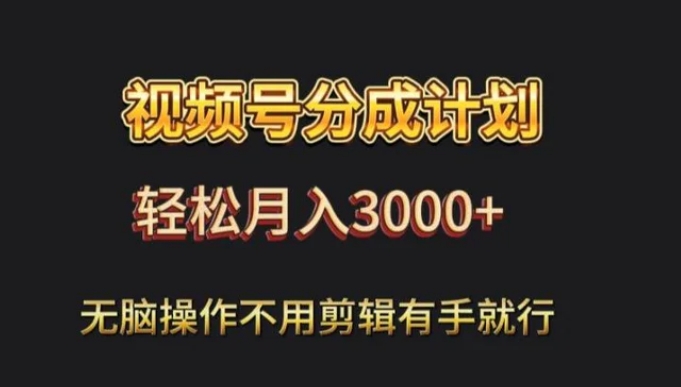 视频号流量分成，不用剪辑，有手就行，轻松月入2000+-92资源网