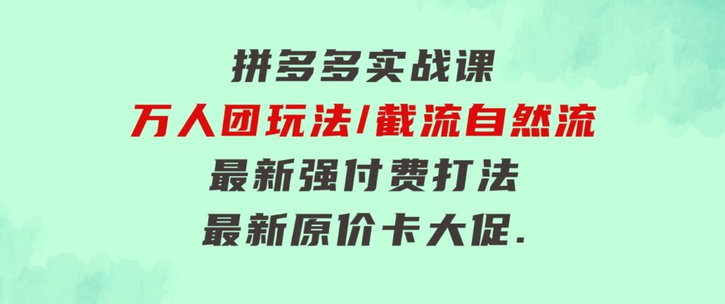 拼多多·实战课：万人团玩法/截流自然流/最新强付费打法/最新原价卡大促..-92资源网