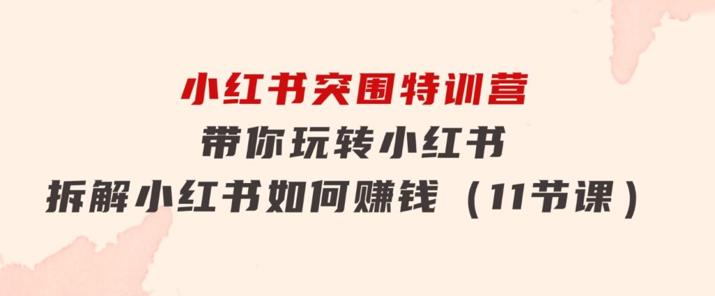 小红书突围特训营，带你玩转小红书，拆解小红书如何赚钱（11节课）-92资源网