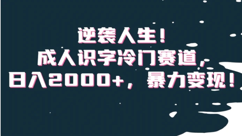 逆袭人生！成人识字冷门赛道，日入2000+，暴力变现！【揭秘】-92资源网