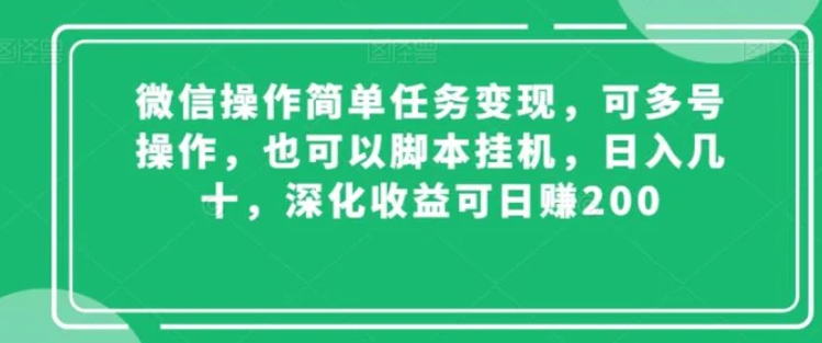 微信操作简单任务变现，可多号操作，也可以脚本挂机，日入几十，深化收益可日赚200【揭秘】-92资源网