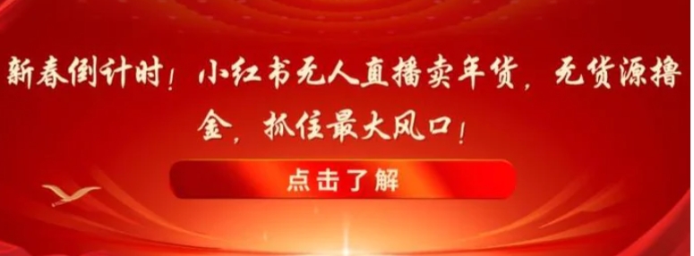 新春倒计时！小红书无人直播卖年货，无货源撸金，抓住最大风口【揭秘】-92资源网