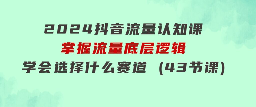 2024抖音流量·认知课：掌握流量底层逻辑，明白应该选择什么赛道(43节课)-92资源网