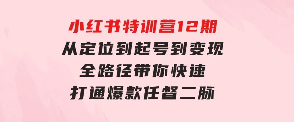 小红书特训营12期：从定位到起号、到变现全路径带你快速打通爆款任督二脉-92资源网