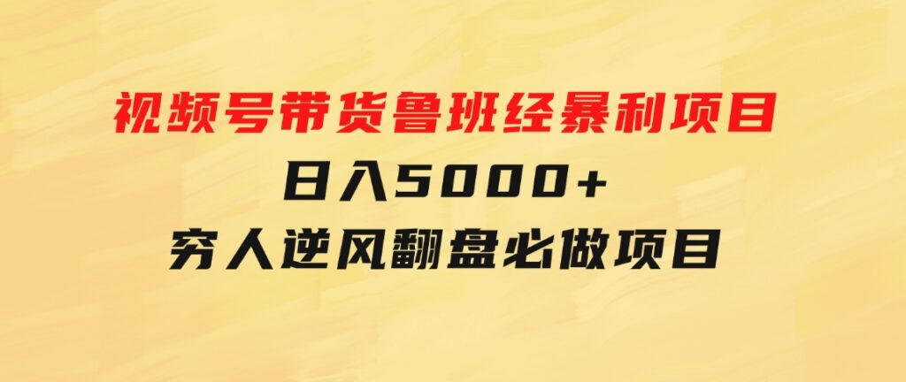 视频号带货鲁班经暴利项目，日入5000+，穷人逆风翻盘必做项目-92资源网