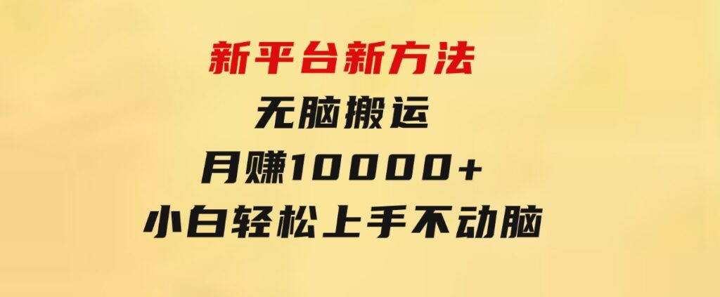 新平台新方法，无脑搬运，月赚10000+，小白轻松上手不动脑-92资源网