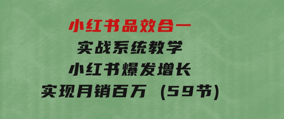 小红书品效合一实战系统教学：小红书爆发增长，实现月销百万(59节)-92资源网