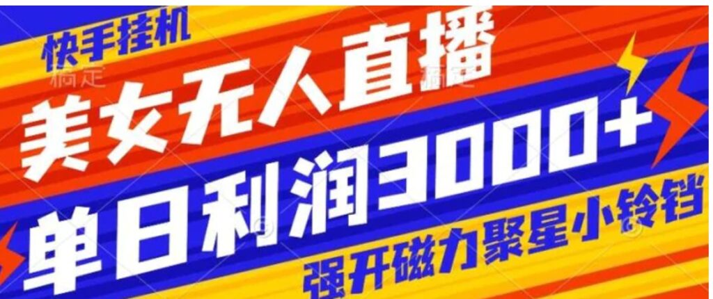快手挂机,美女无人直播,强开磁力聚星小铃铛,日入3000+-副业项目资源网