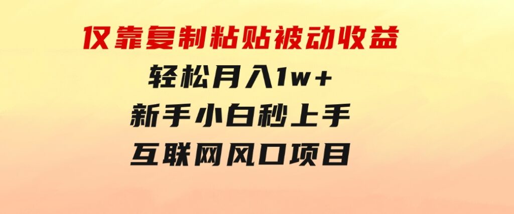 仅靠复制粘贴，被动收益，轻松月入1w+，新手小白秒上手，互联网风口项目-92资源网