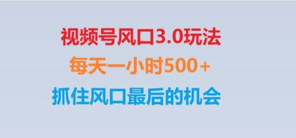 视频号风口3.0玩法单日收益1000+,保姆级教学,收益太猛,抓住风口最后的机会【揭秘】-副业项目资源网