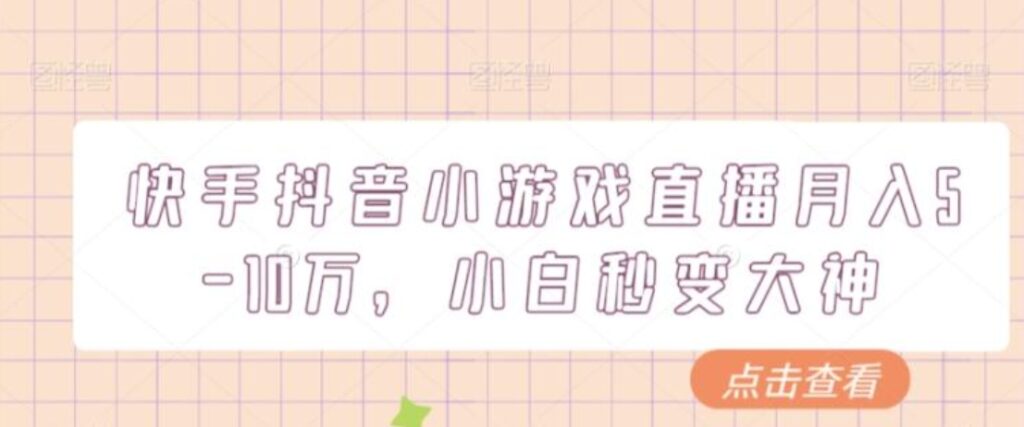 快手抖音小游戏直播月入5-10万,小白秒变大神-副业项目资源网