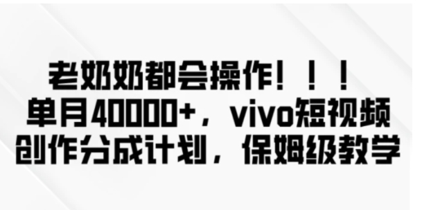 老奶奶都会操作，新平台无脑操作，单月40000+，vivo短视频创作分成计划【揭秘】-92资源网