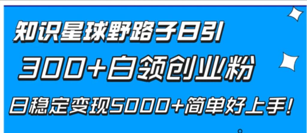 知识星球野路子日引300+白领创业粉,日稳定变现5000+简单好上手!-副业项目资源网