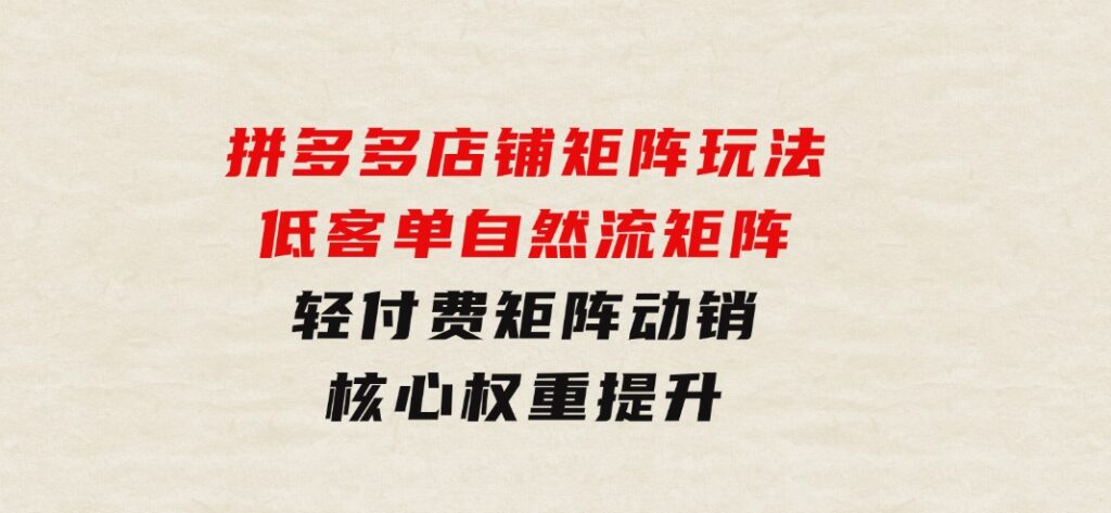 拼多多店铺矩阵玩法：低客单自然流矩阵/轻付费矩阵动销/核心权重提升-92资源网