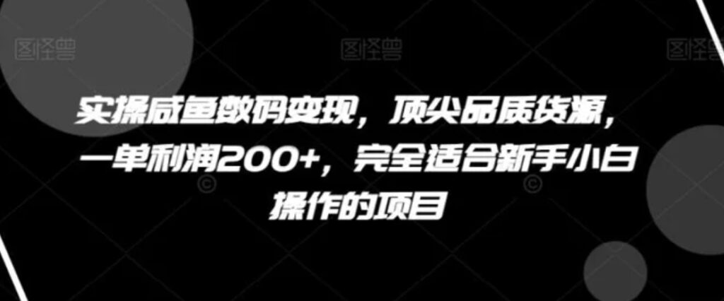 实操咸鱼数码变现,顶尖品质货源,一单利润200+,完全适合新手小白操作的项目【揭秘】-副业项目资源网