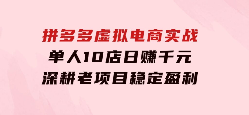 拼多多虚拟电商实战：单人10店日赚千元，深耕老项目，稳定盈利不求风口-92资源网