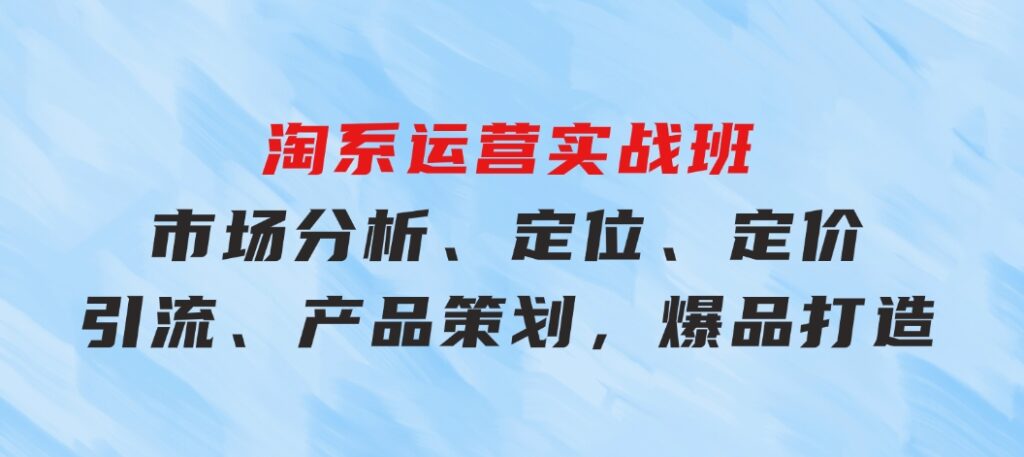 淘系运营实战班：市场分析、定位、定价、引流、产品策划，爆品打造-92资源网