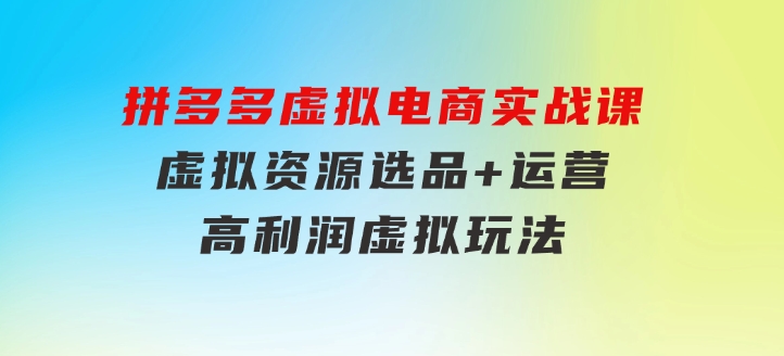 拼多多虚拟电商实战课：虚拟资源选品+运营，高利润虚拟玩法（更新14节）-92资源网