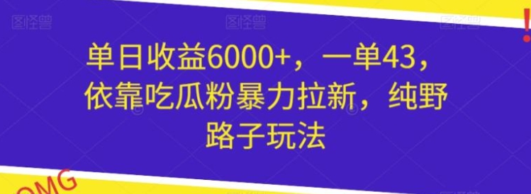 单日收益6000+，一单43，依靠吃瓜粉暴力拉新，纯野路子玩法-92资源网