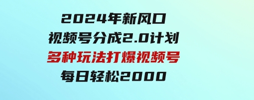 2024年新风口，视频号分成2.0计划，多种玩法打爆视频号，每日轻松2000-92资源网