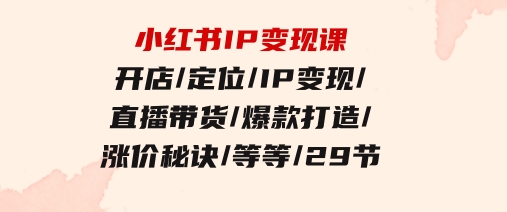 小红书IP变现课：开店/定位/IP变现/直播带货/爆款打造/涨价秘诀/等等/29节-92资源网