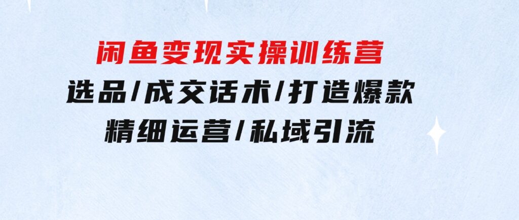 闲鱼变现实操训练营第2期：选品/成交话术/打造爆款/精细运营/私域引流-92资源网