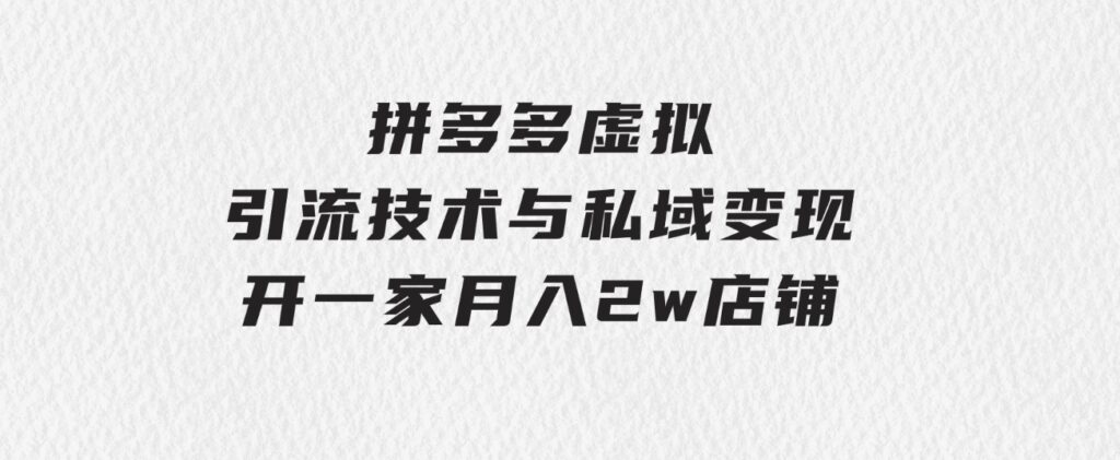 拼多多虚拟-引流技术与私域变现_拼多多教程：开一家月入2w店铺-92资源网