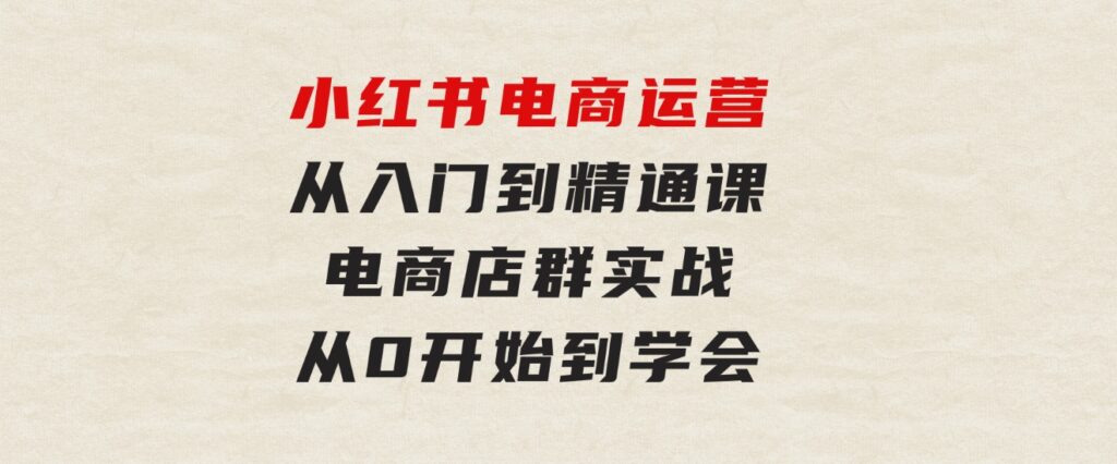 小红书电商运营从入门到精通课，电商店群实战，从0开始到学会-92资源网