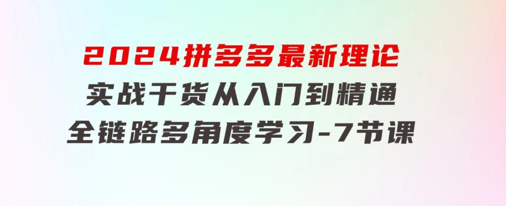 2024拼多多最新理论+实战干货，从入门到精通全链路多角度学习-7节课-92资源网