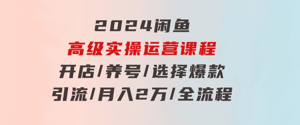 2024闲鱼高级实操运营课程：开店/养号/选择爆款/引流/月入2万/全流程-92资源网