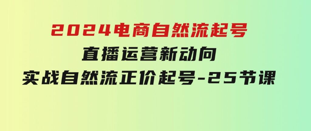 2024电商自然流起号，直播运营新动向实战自然流正价起号-25节课-92资源网