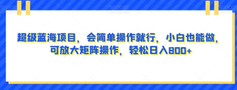 超级蓝海项目，会简单操作就行，小白也能做，可放大矩阵操作，轻松日入800+，-92资源网