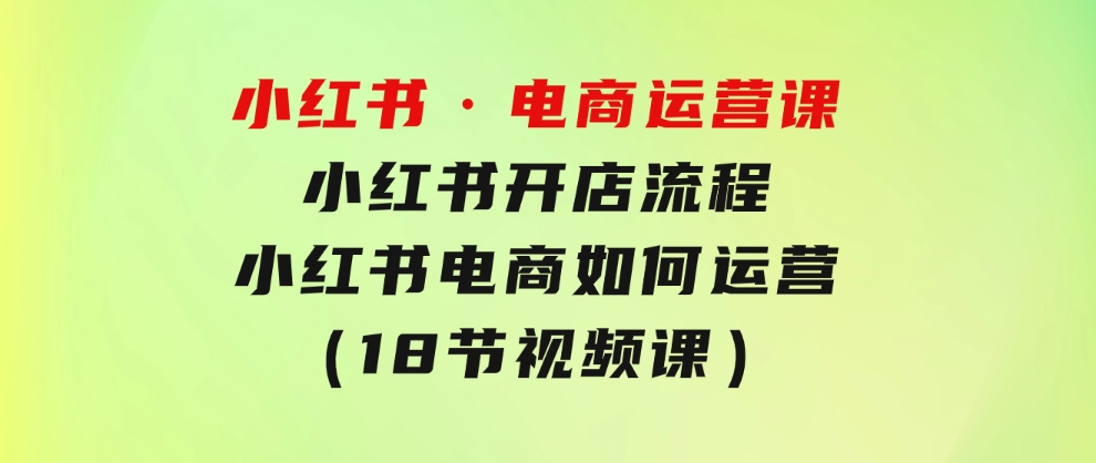 小红书·电商运营课：小红书开店流程，小红书电商如何运营（18节视频课）-92资源网