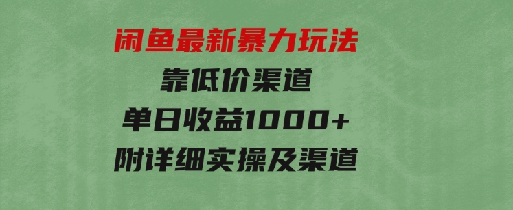 闲鱼最新暴力玩法，靠低价渠道单日收益1000+，附详细实操及渠道-92资源网